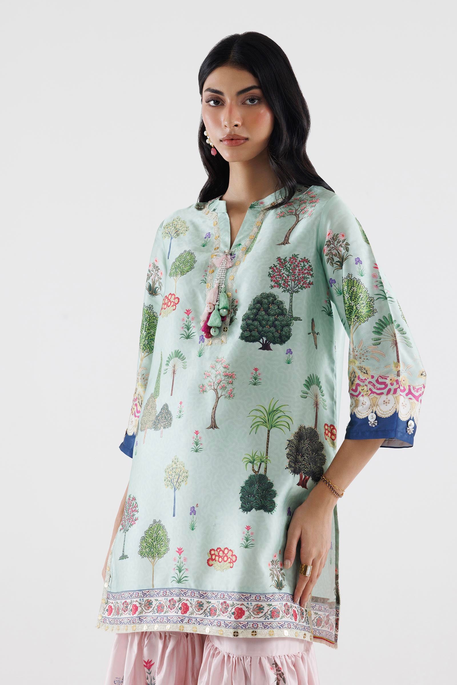 Stitched Printed Satin Suit Secondary image