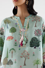 Stitched Printed Satin Suit