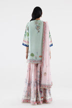 Stitched Printed Satin Suit