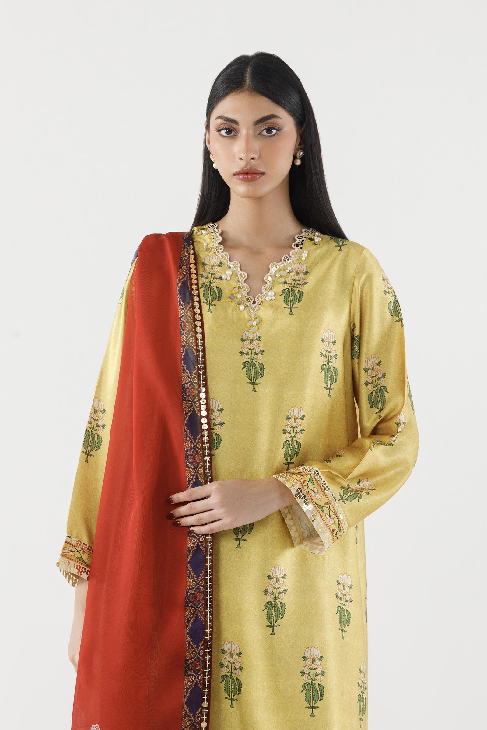 Stitched Printed Satin Suit Secondary image