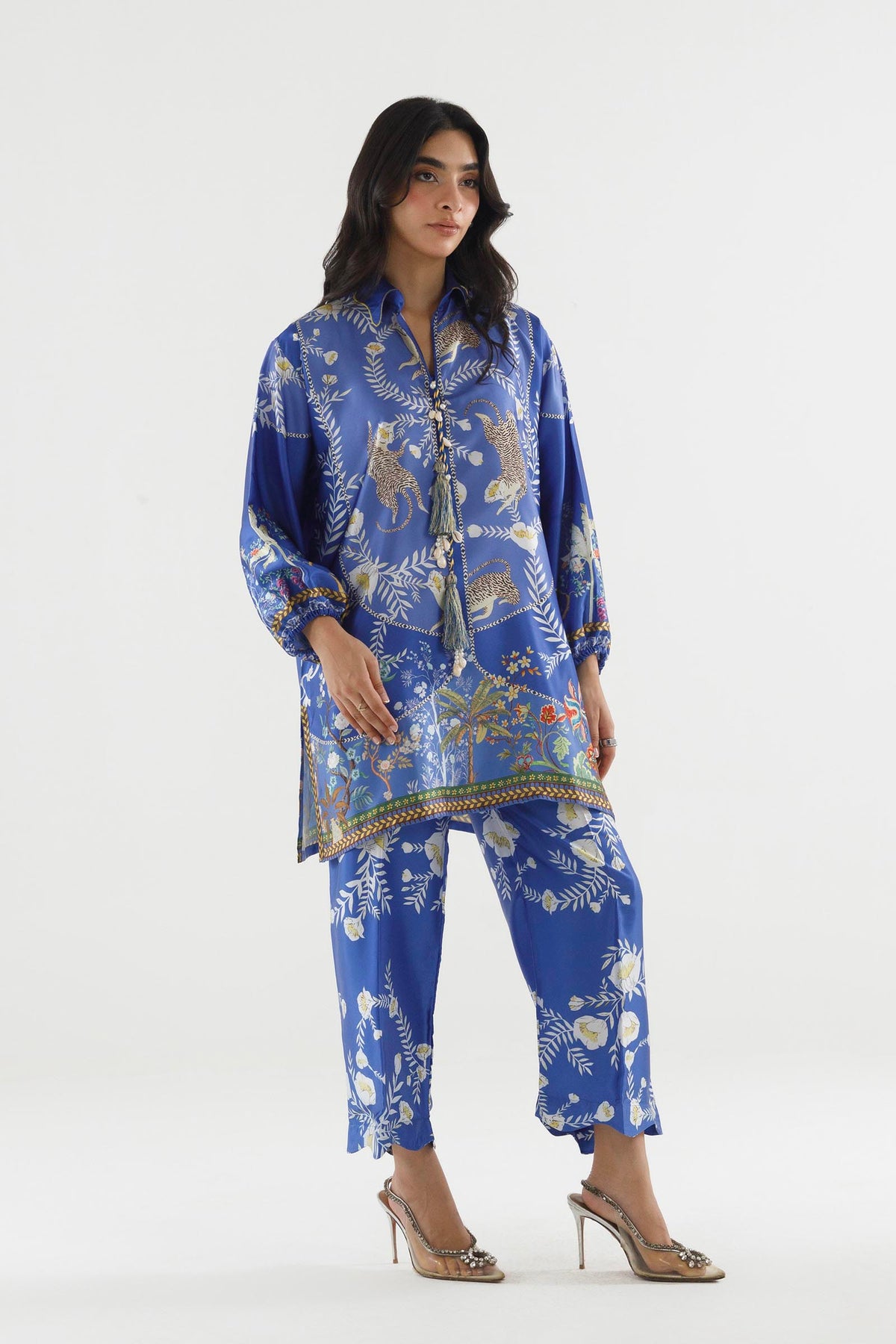 Stitched Printed Satin Shirt+ Culotte