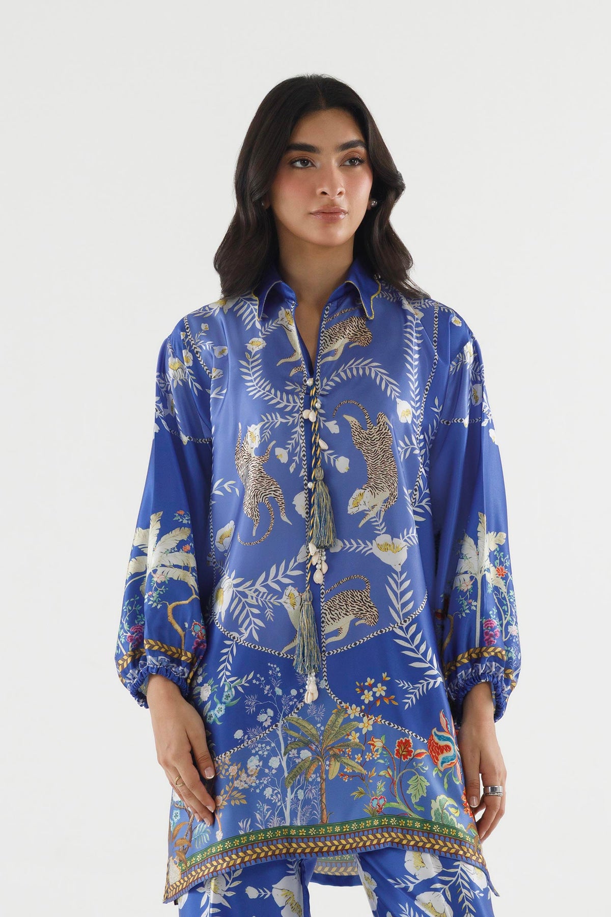 Stitched Printed Satin Shirt+ Culotte