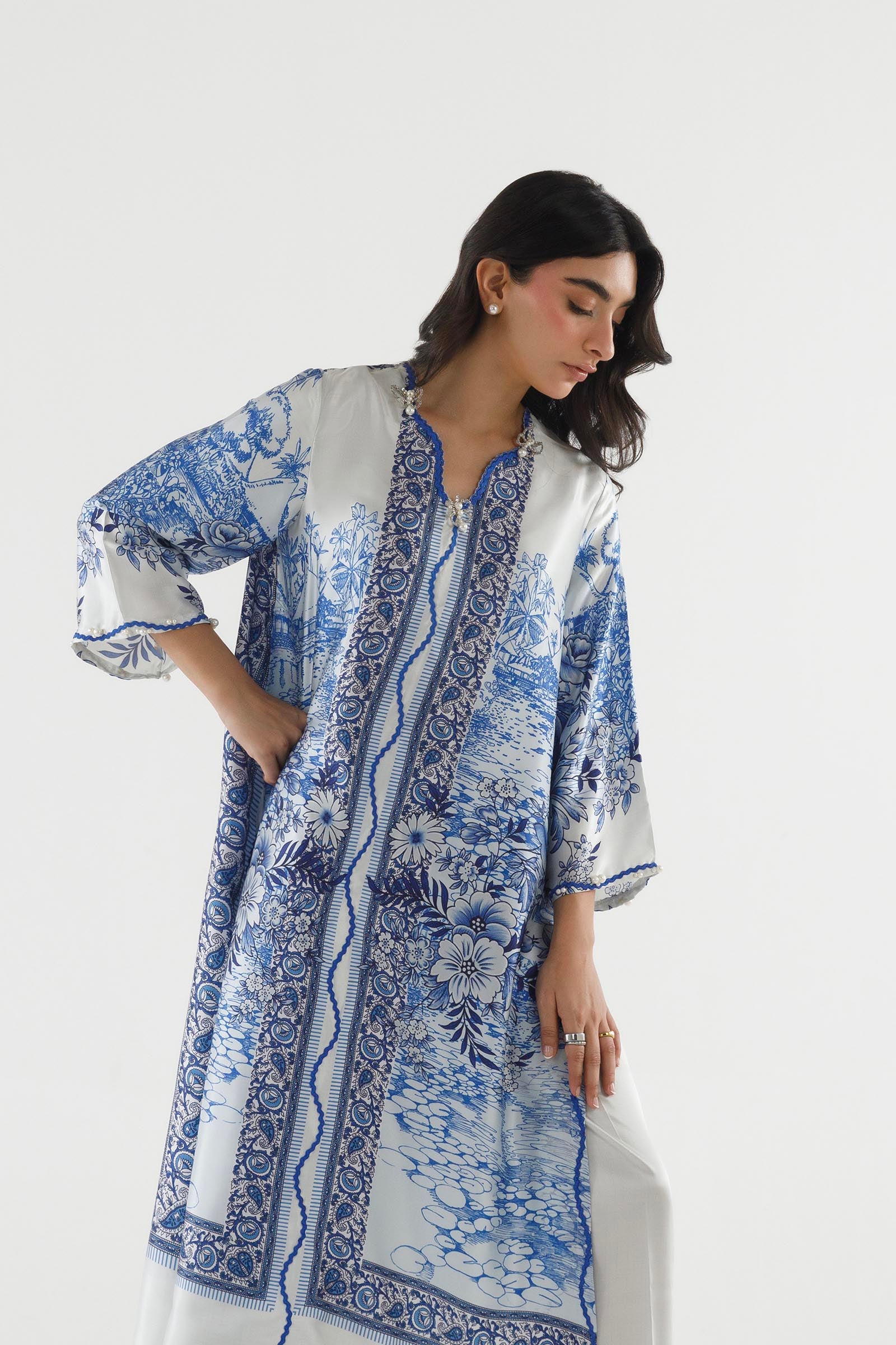 Stitched Printed Satin Shirt+ Culotte Secondary image