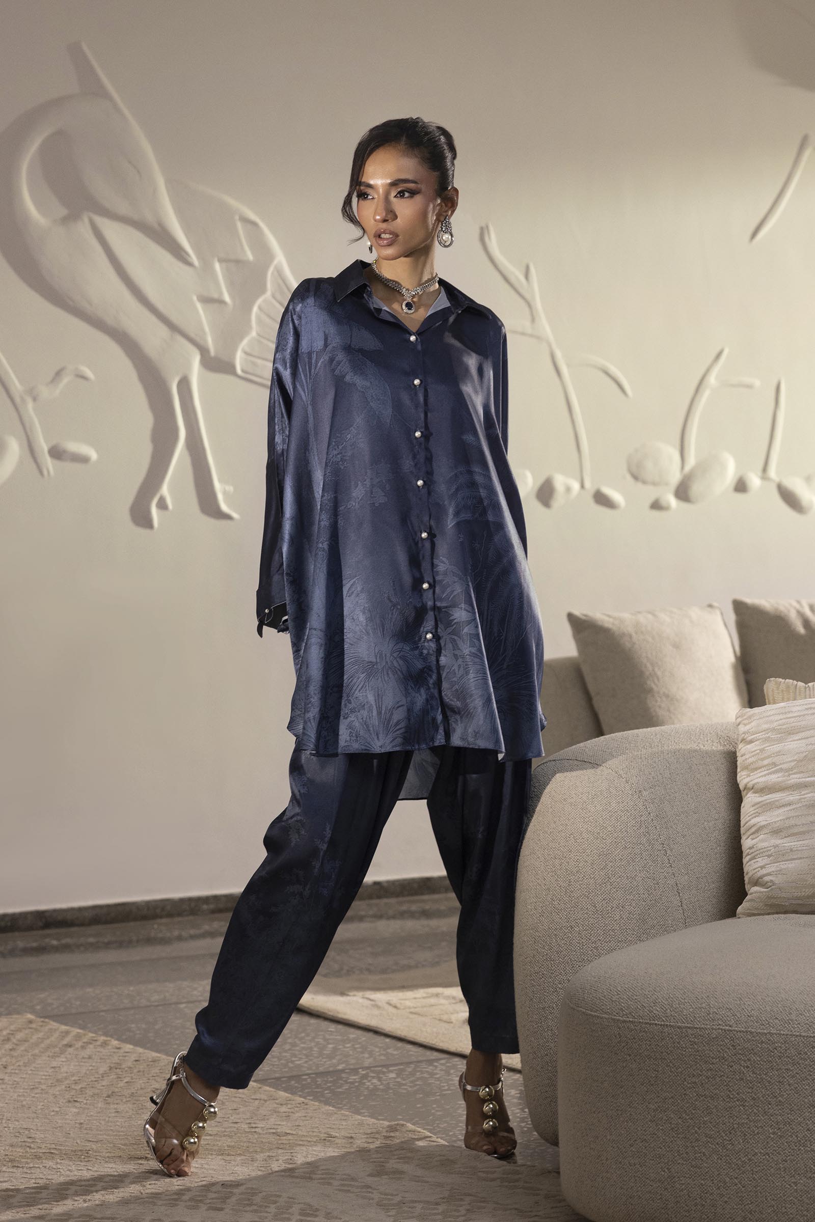 Stitched Printed Satin Shirt+  Shalwar Main image