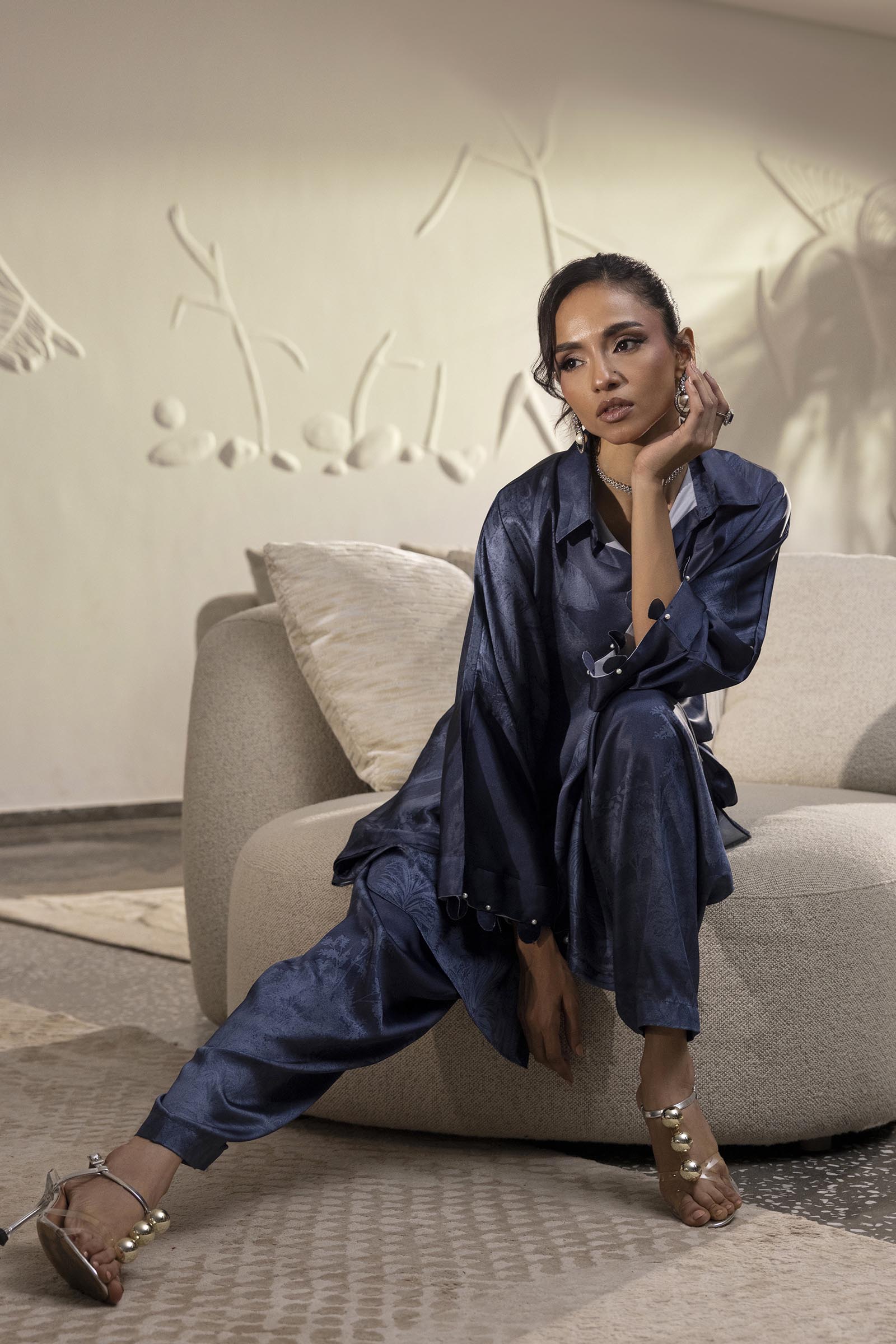 Stitched Printed Satin Shirt+  Shalwar