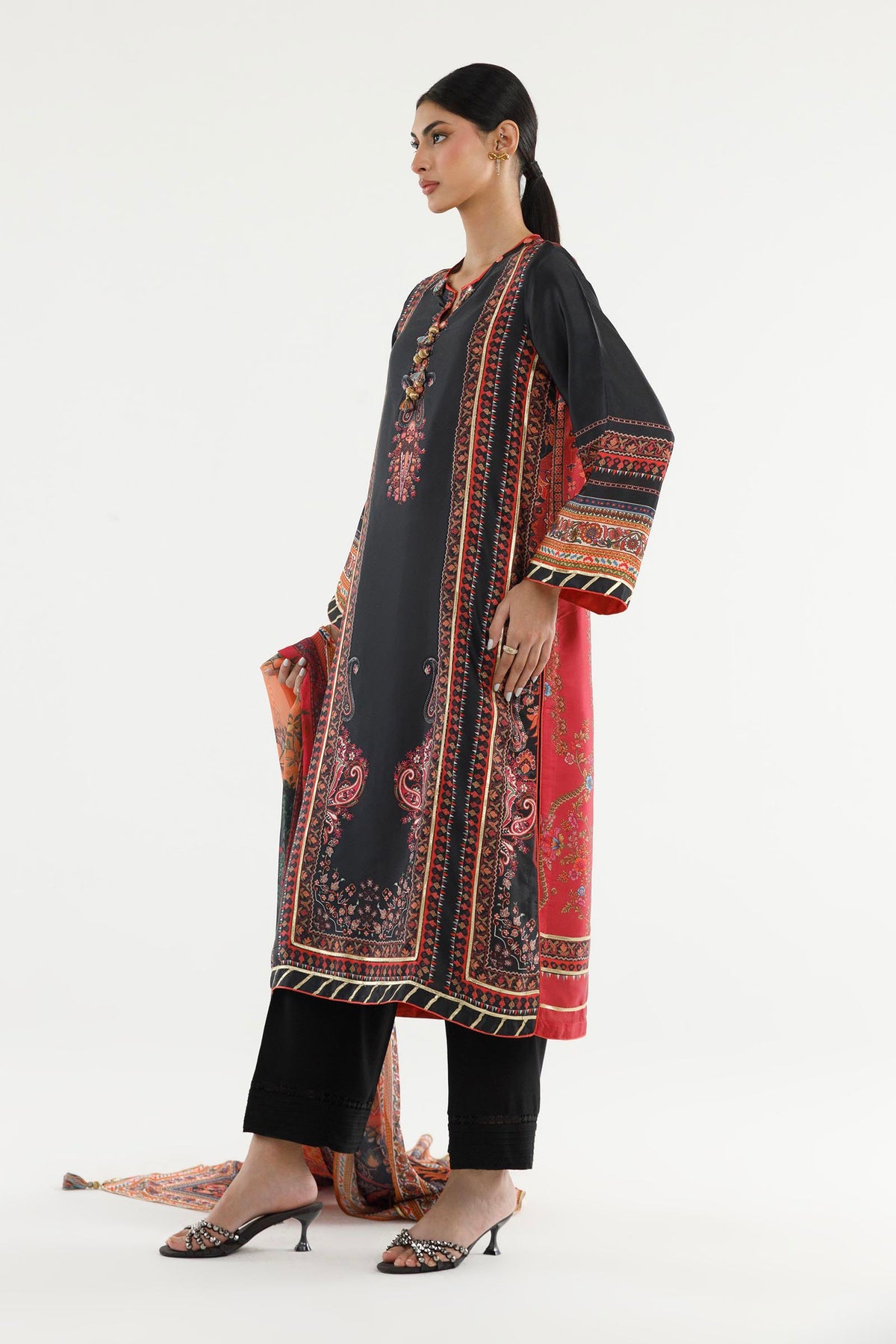 Stitched Printed Satin Shirt+ Dupatta