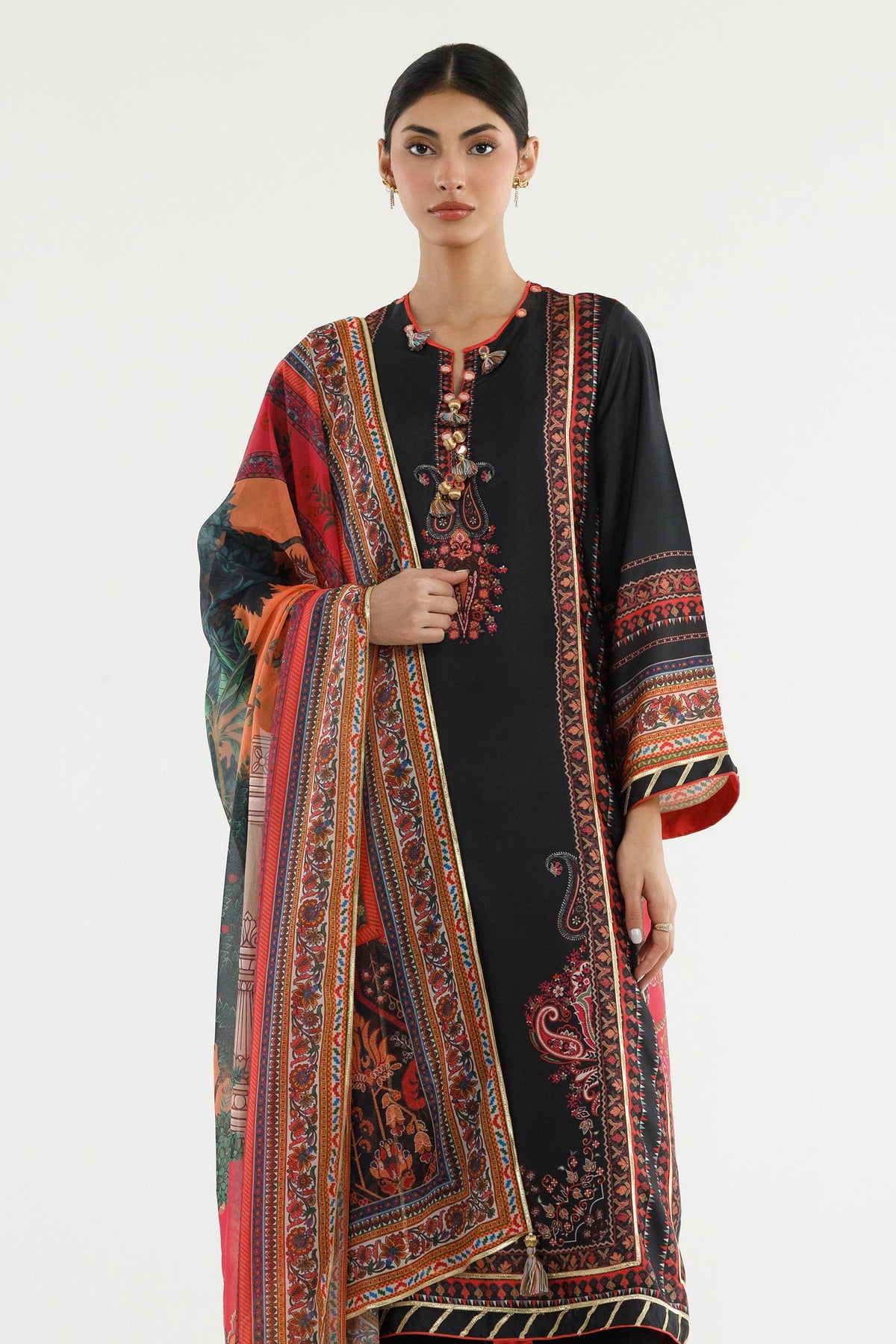 Stitched Printed Satin Shirt+ Dupatta