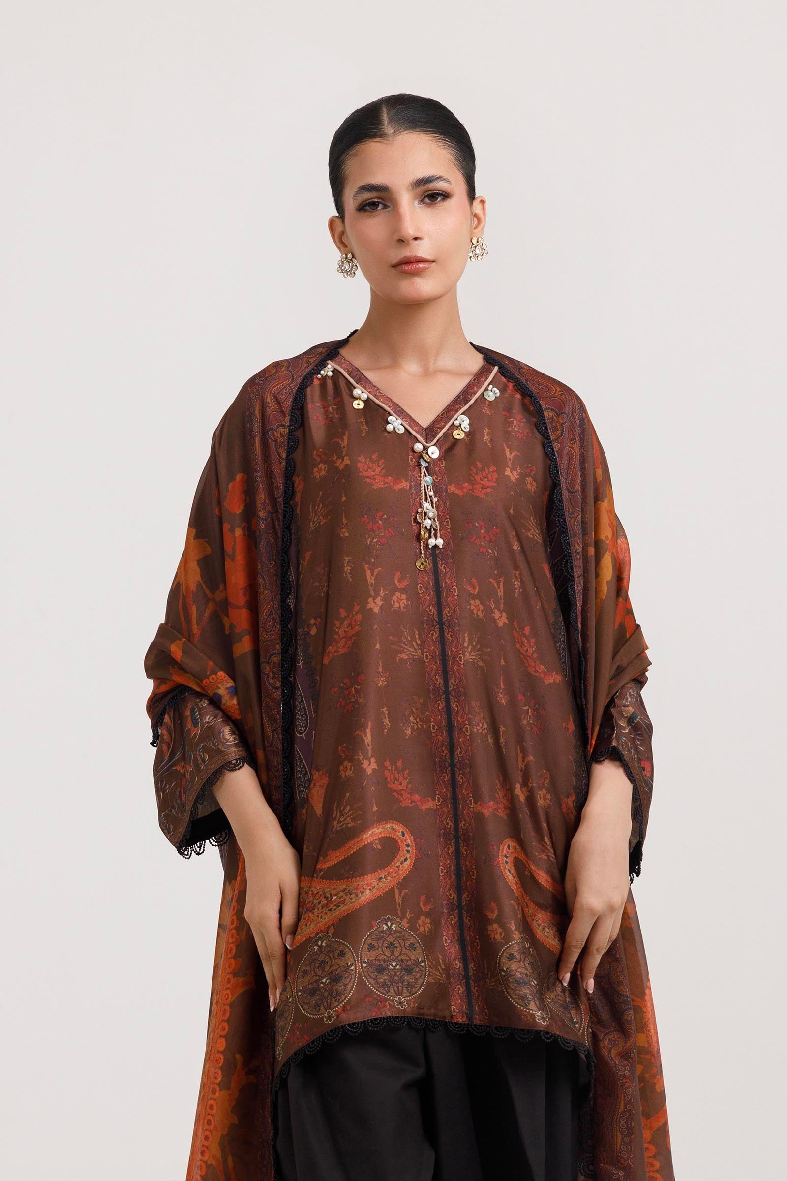 Stitched Printed Satin Shirt+ Dupatta Secondary image