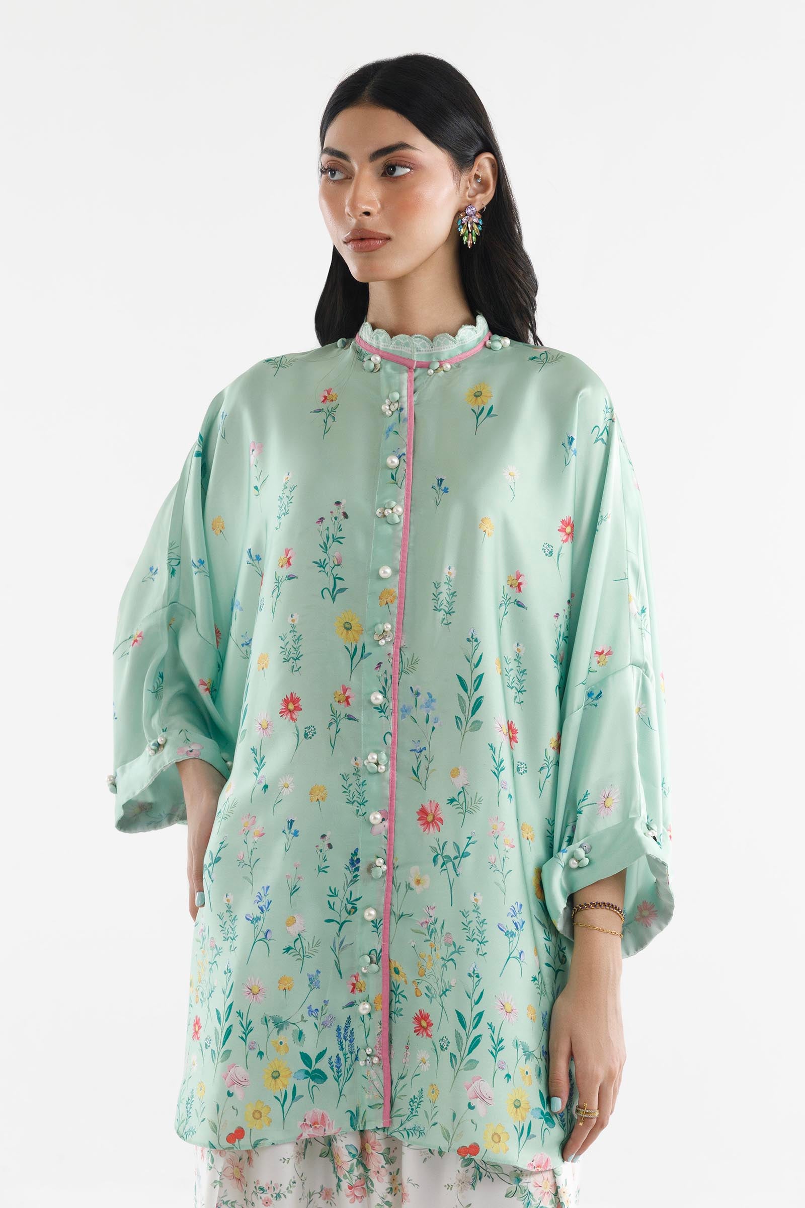 Stitched Printed Satin Shirt+ Shalwar Secondary image