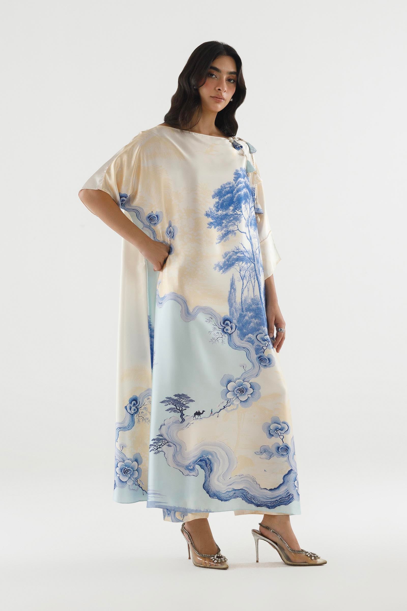 Stitched Printed Satin Shirt+ Culotte
