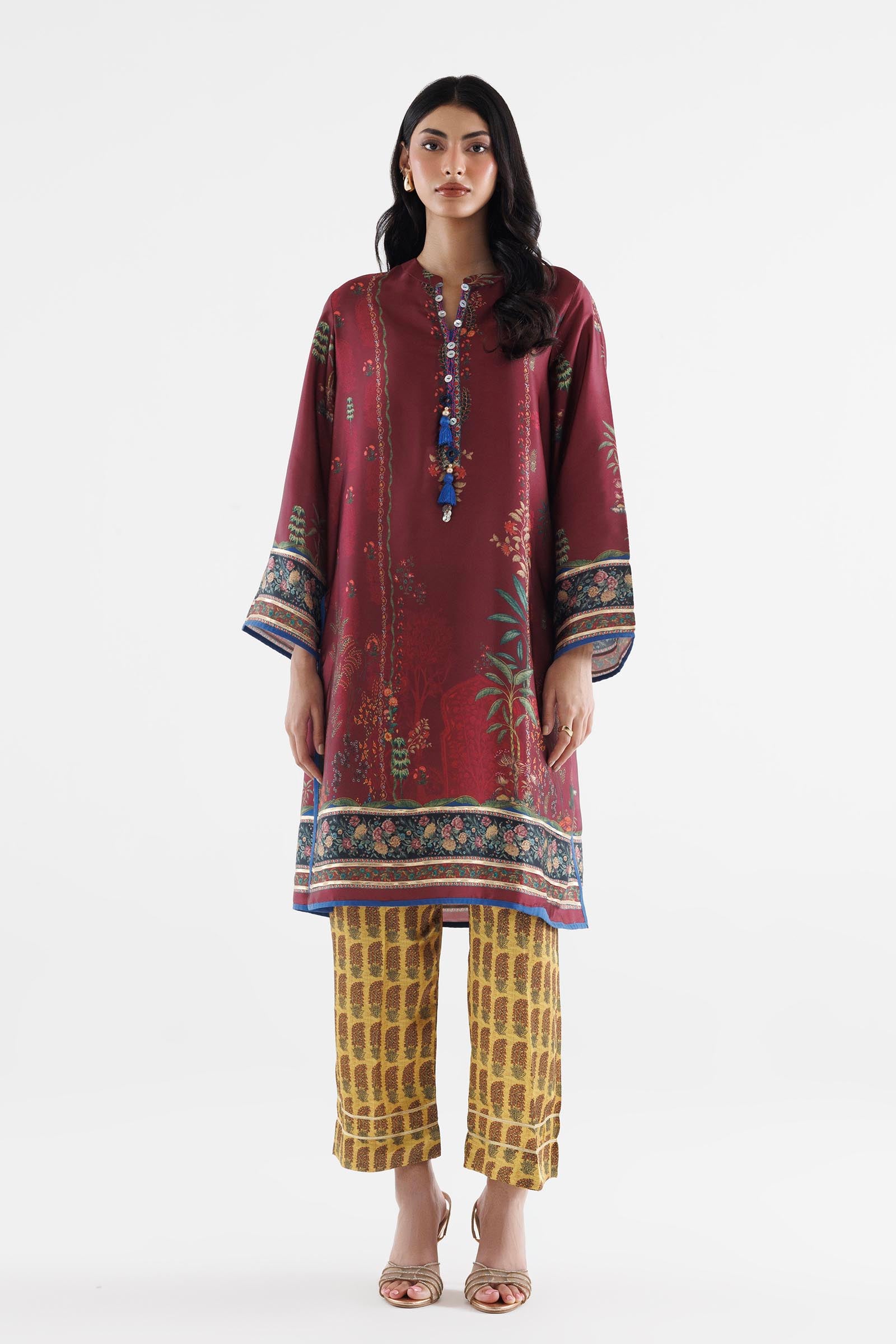 Stitched Printed Satin Shirt+ Culotte