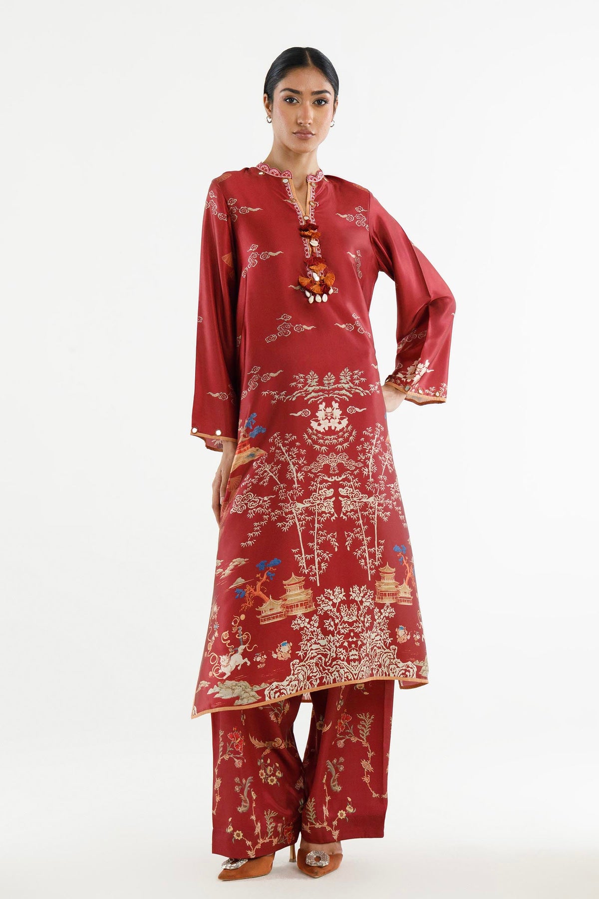 Stitched Printed Satin Shirt+ Culotte Main image