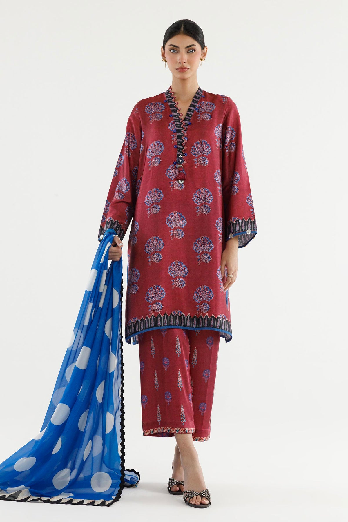 Stitched Printed Satin Suit Main image