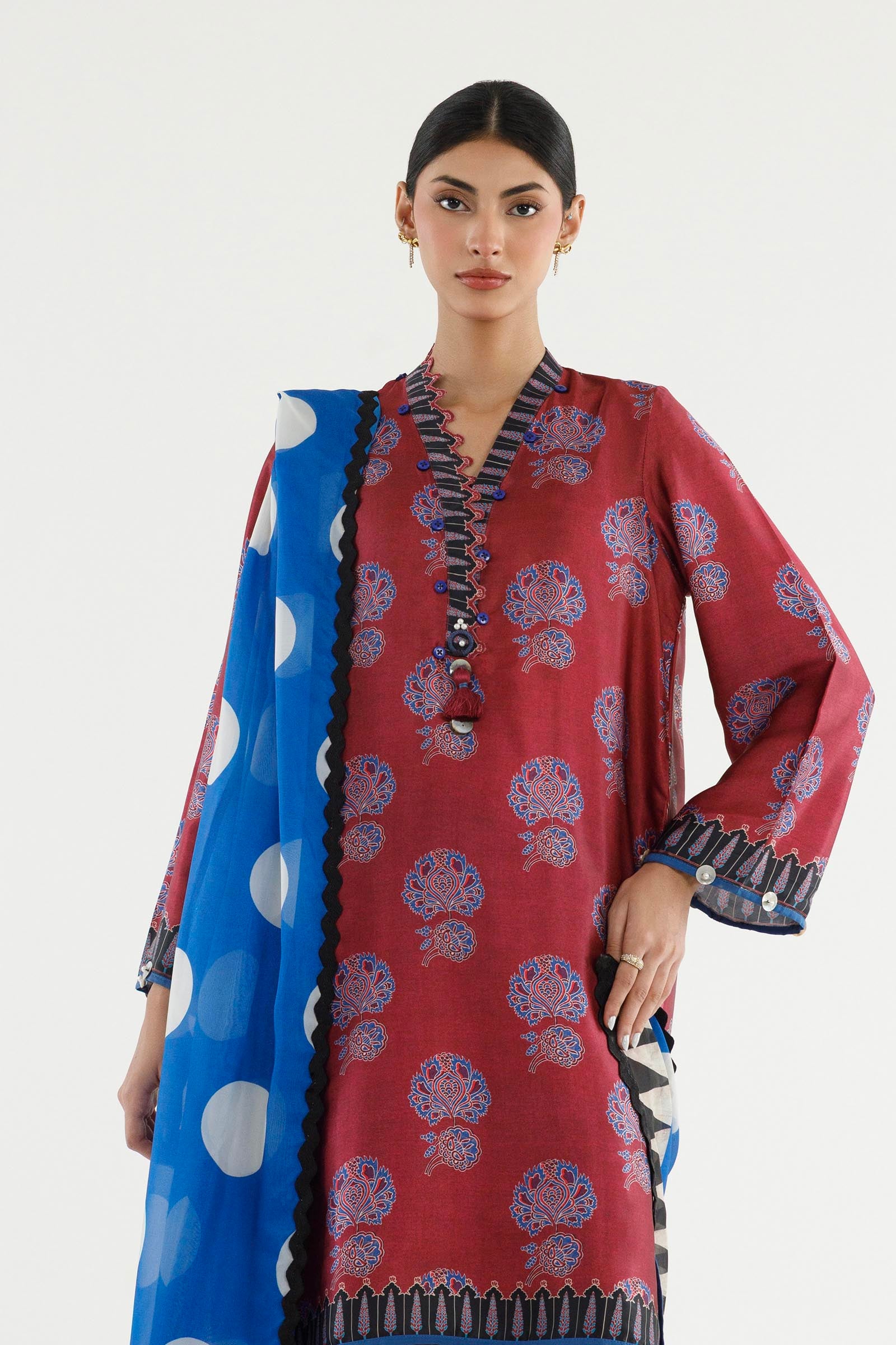 Stitched Printed Satin Suit