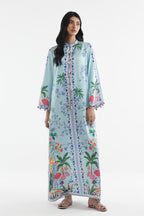 Stitched Printed Satin Kaftan