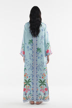 Stitched Printed Satin Kaftan