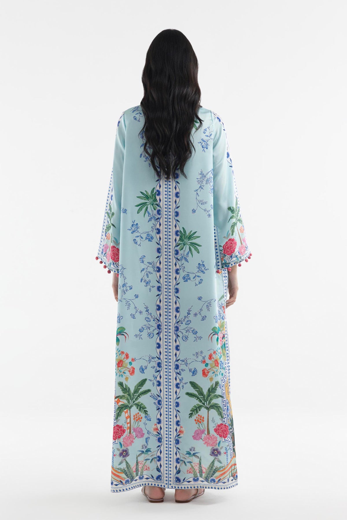 Stitched Printed Satin Kaftan