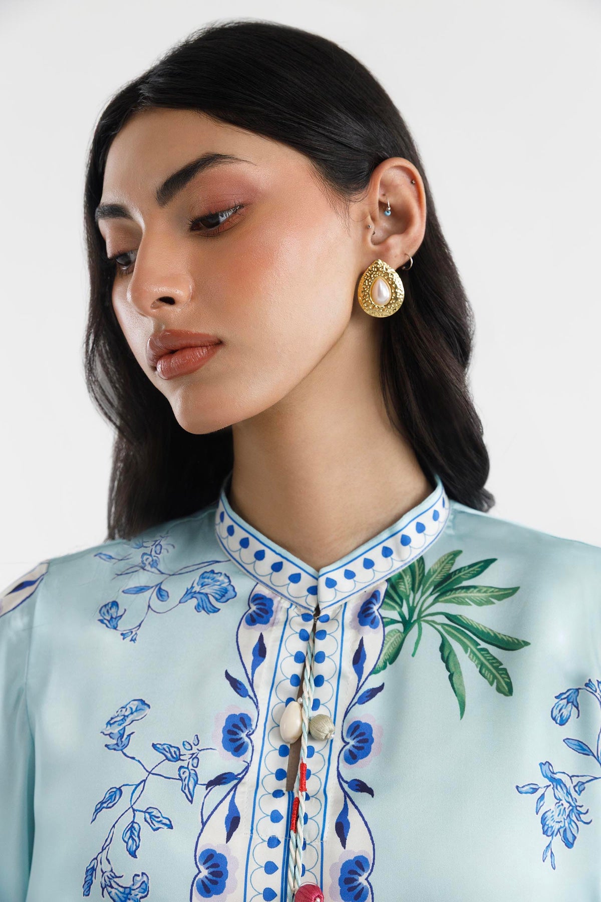 Stitched Printed Satin Kaftan