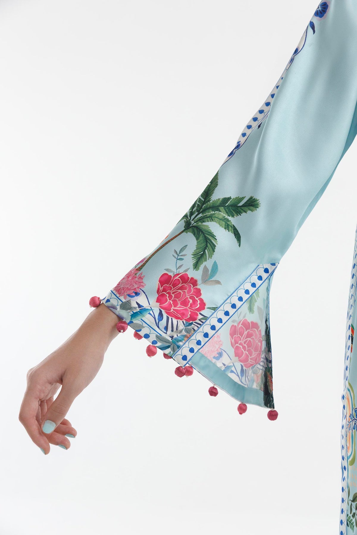 Stitched Printed Satin Kaftan