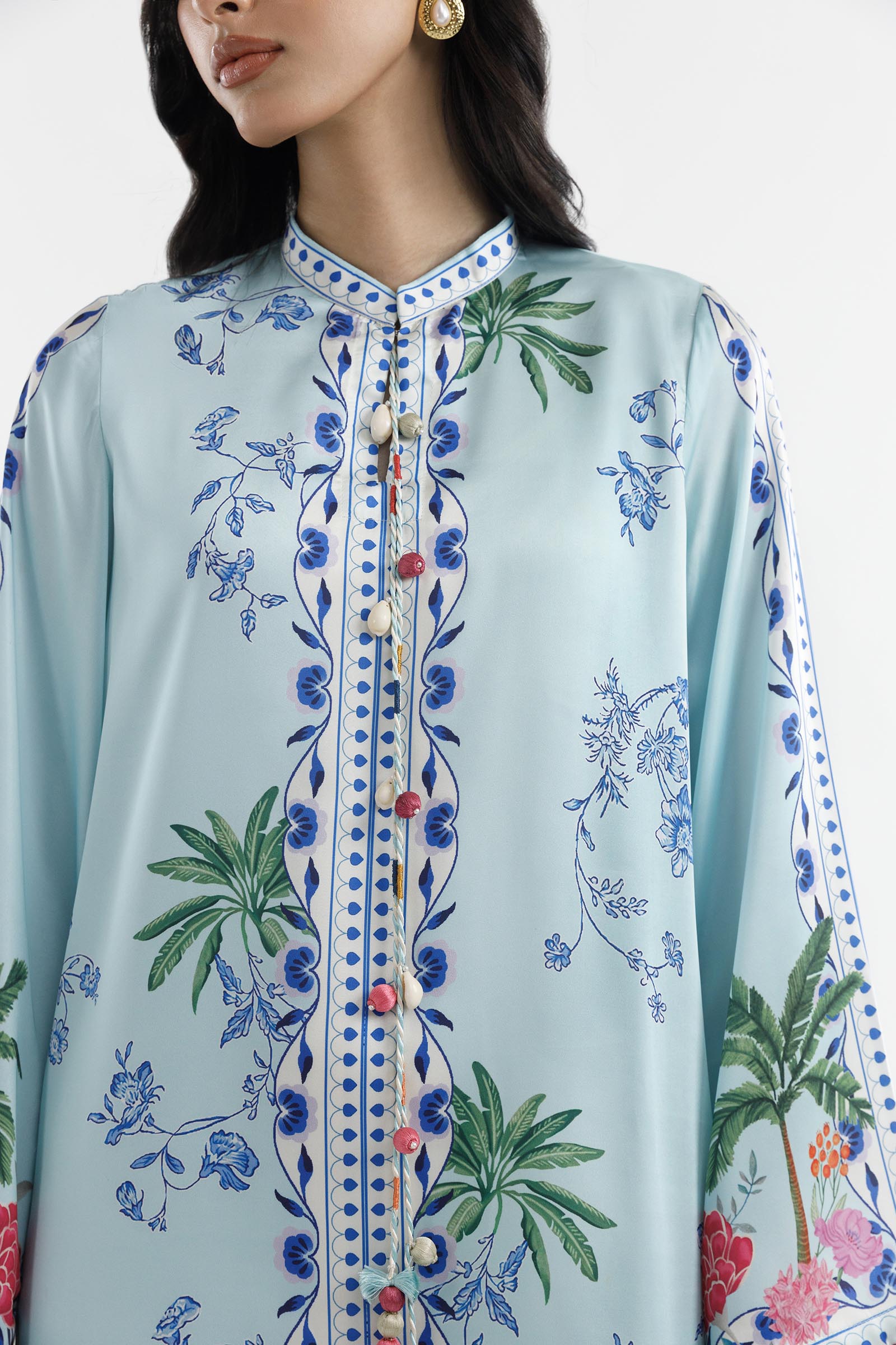 Stitched Printed Satin Kaftan Secondary image