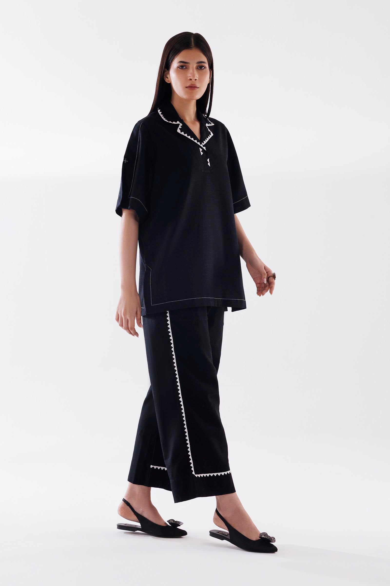 Stitched Dyed Khaddar Shirt + Culotte Main image