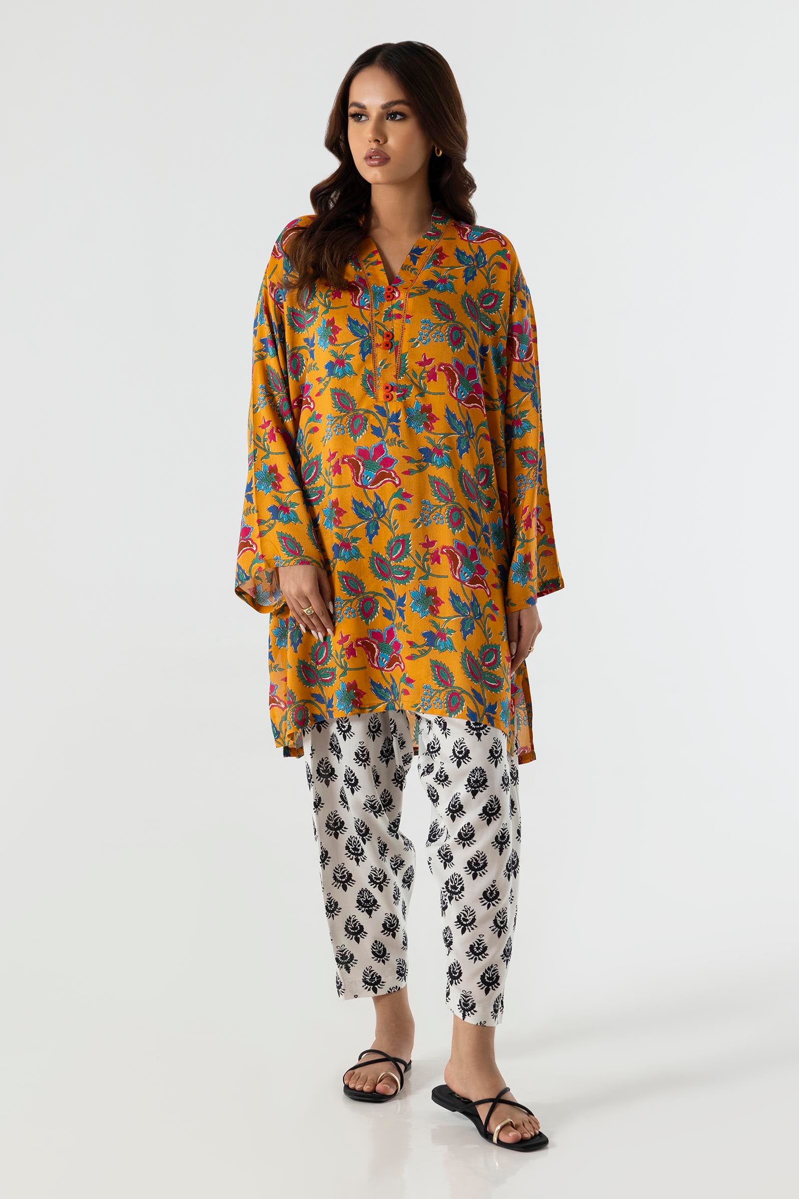 Stitched Boxy Linen Shirt + Skinny Shalwar Main image