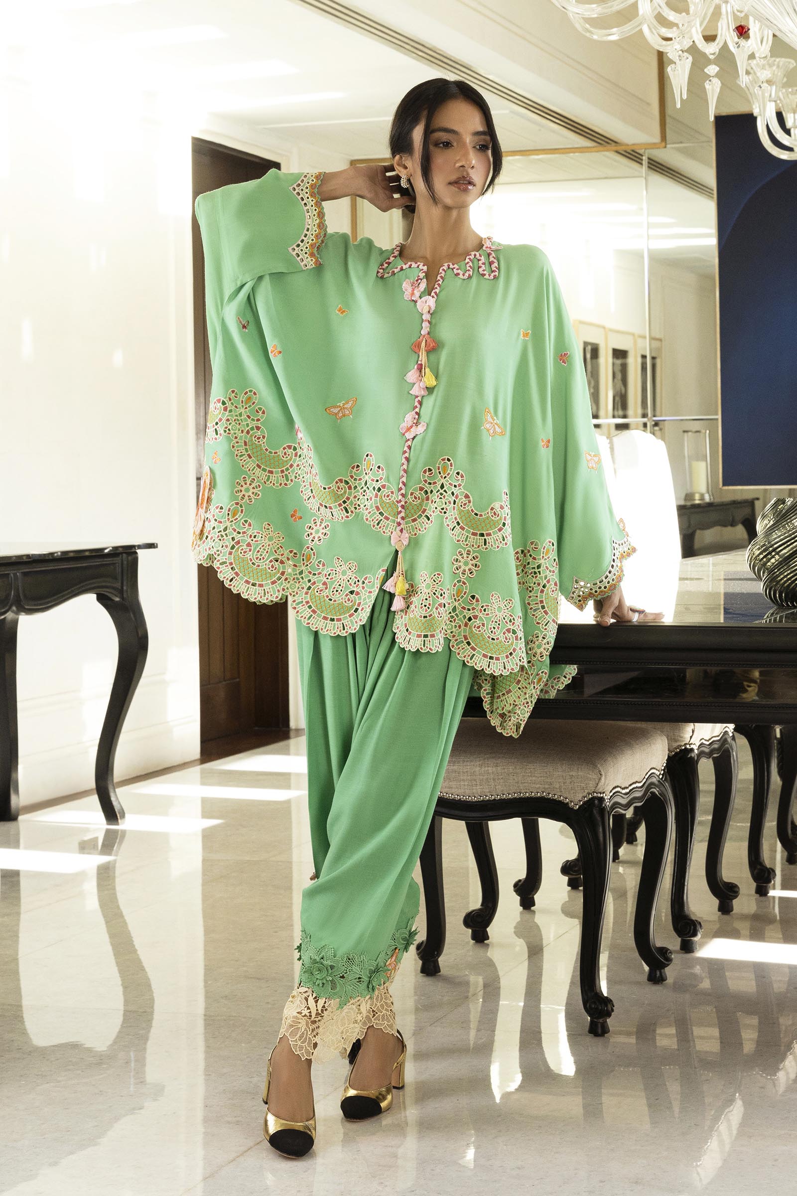 Stitched Embroidered Raw Silk Shirt+ Shalwar Main image