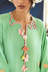 Stitched Embroidered Raw Silk Shirt+ Shalwar