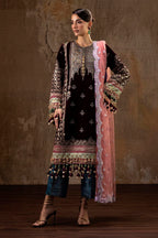 Unstitched Printed 3 Piece Velvet Suit