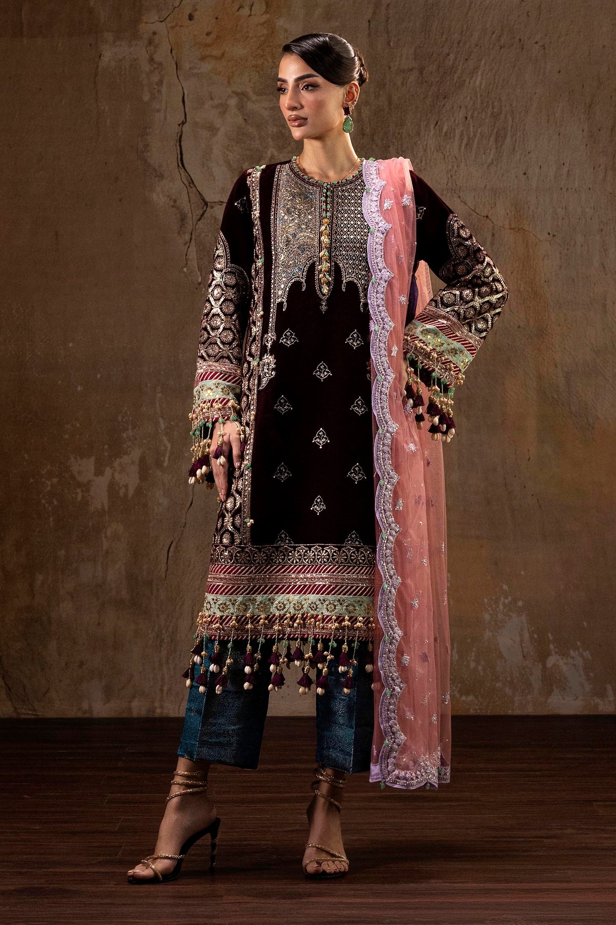 Unstitched Printed 3 Piece Velvet Suit