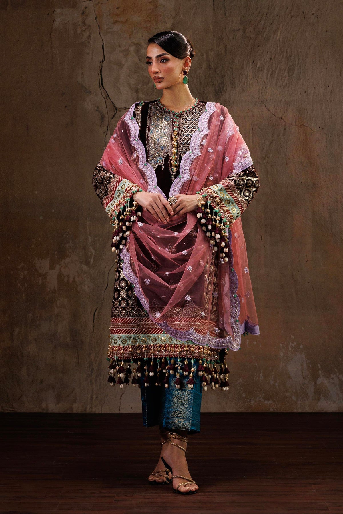 Unstitched Printed 3 Piece Velvet Suit