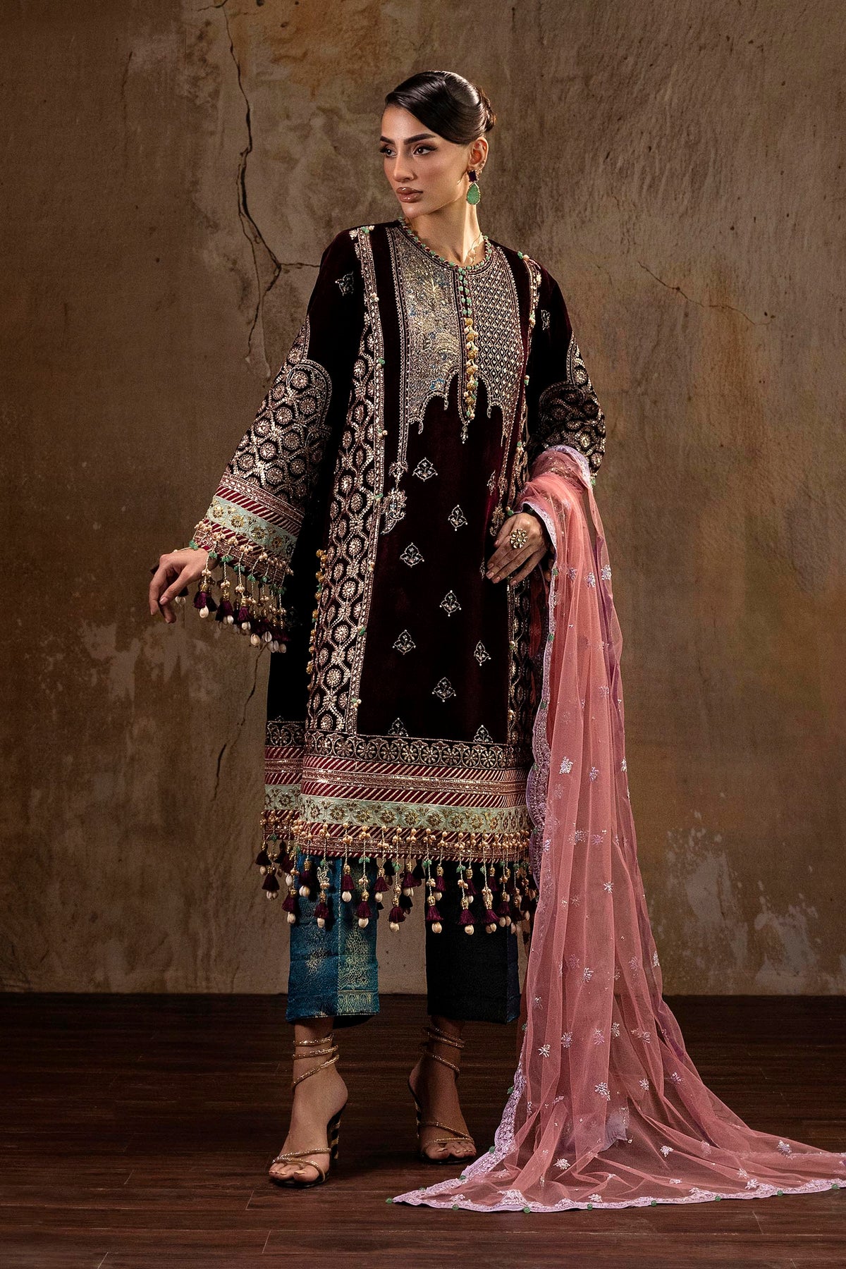 Unstitched Printed 3 Piece Velvet Suit