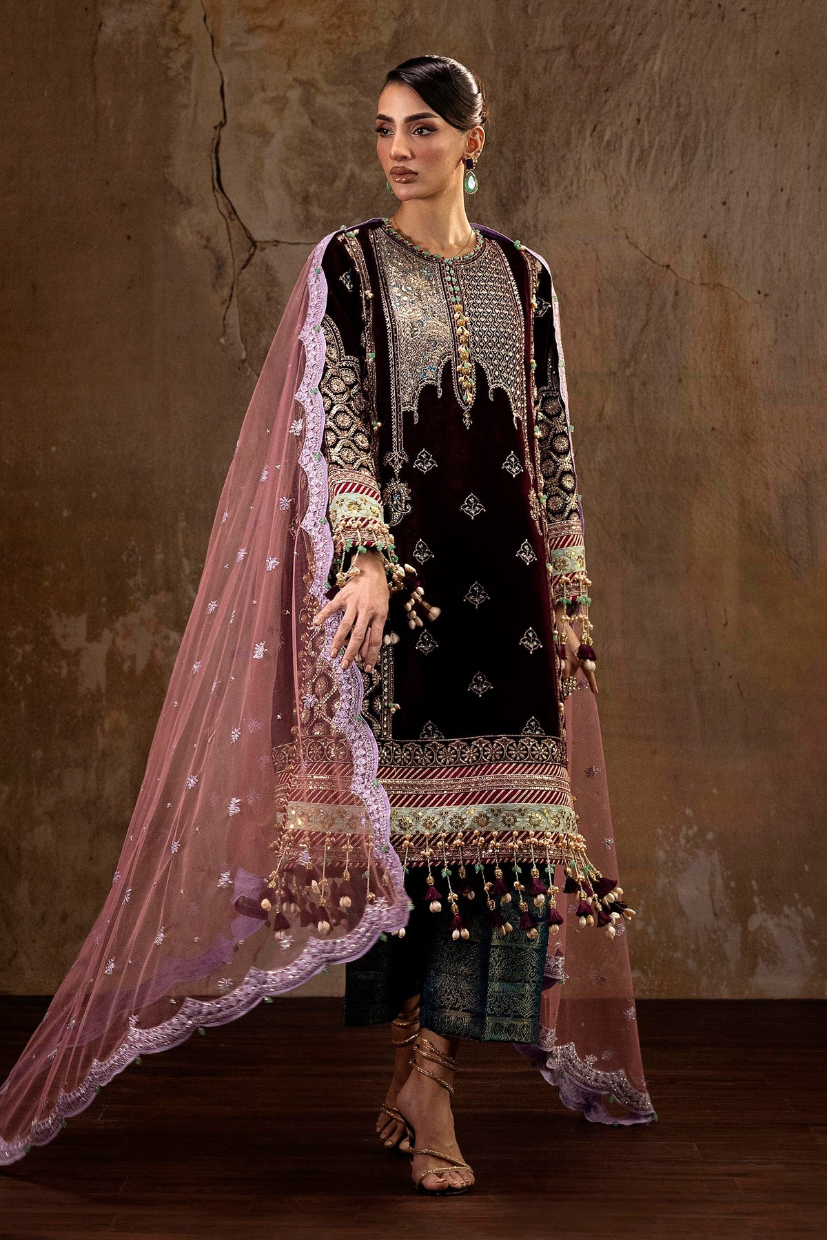 Unstitched Printed 3 Piece Velvet Suit