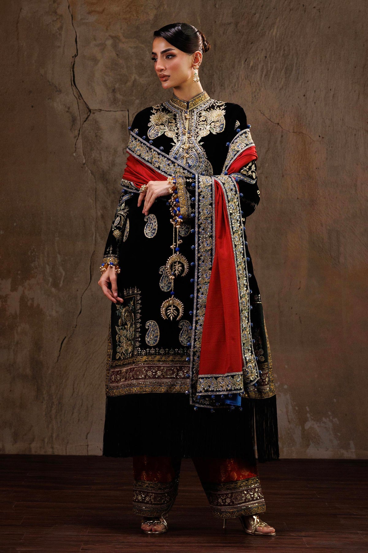 Unstitched Printed 3 Piece Velvet Suit