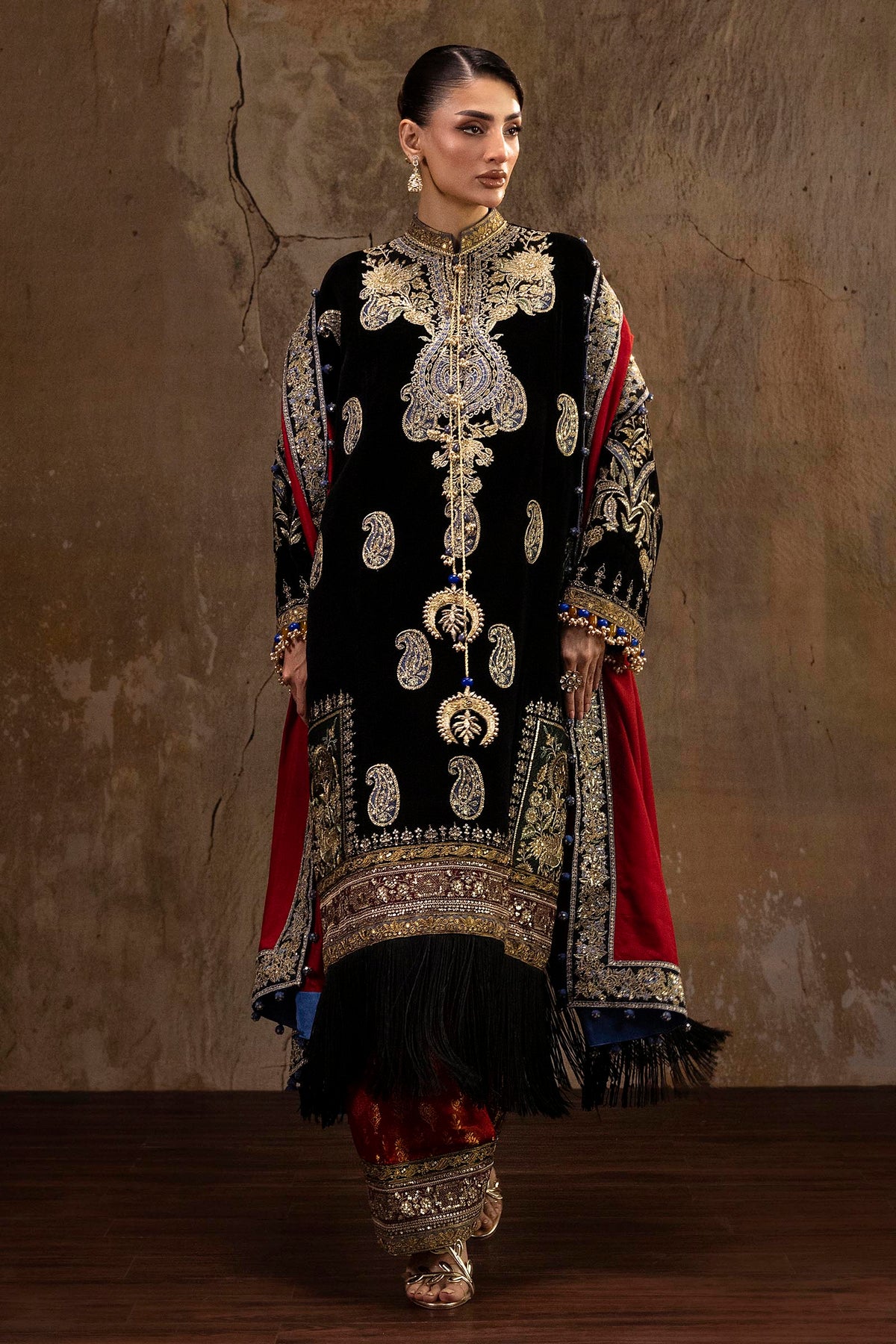 Unstitched Printed 3 Piece Velvet Suit