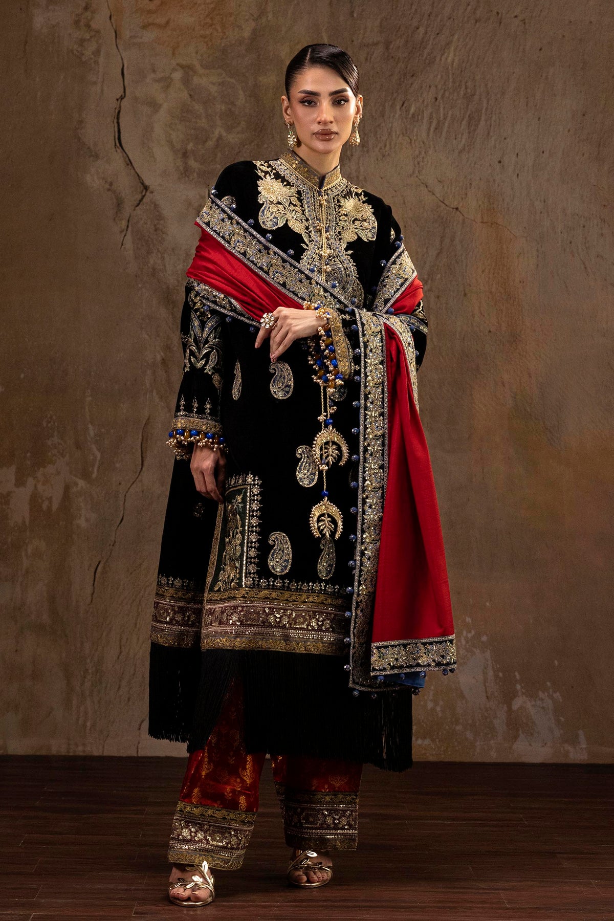Unstitched Printed 3 Piece Velvet Suit