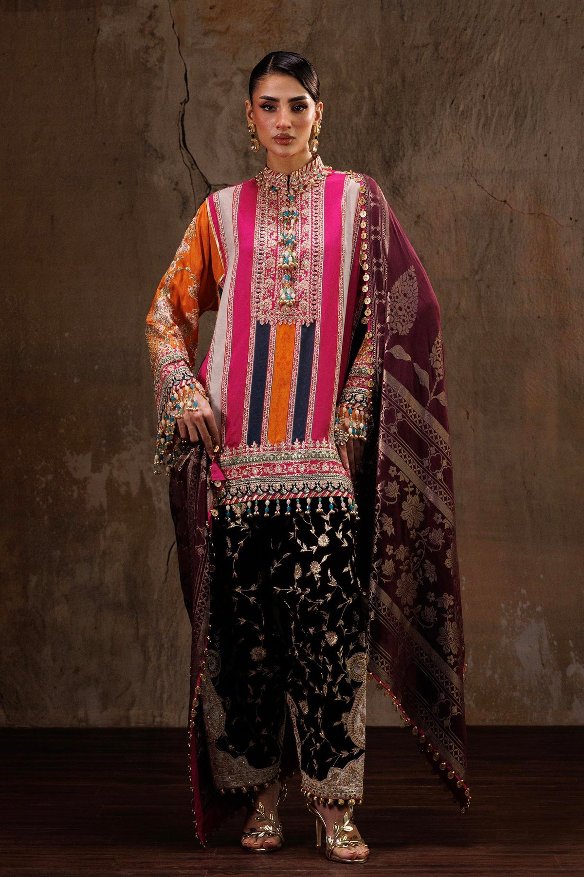 Unstitched Printed 3 Piece Oat Silk Suit Main image