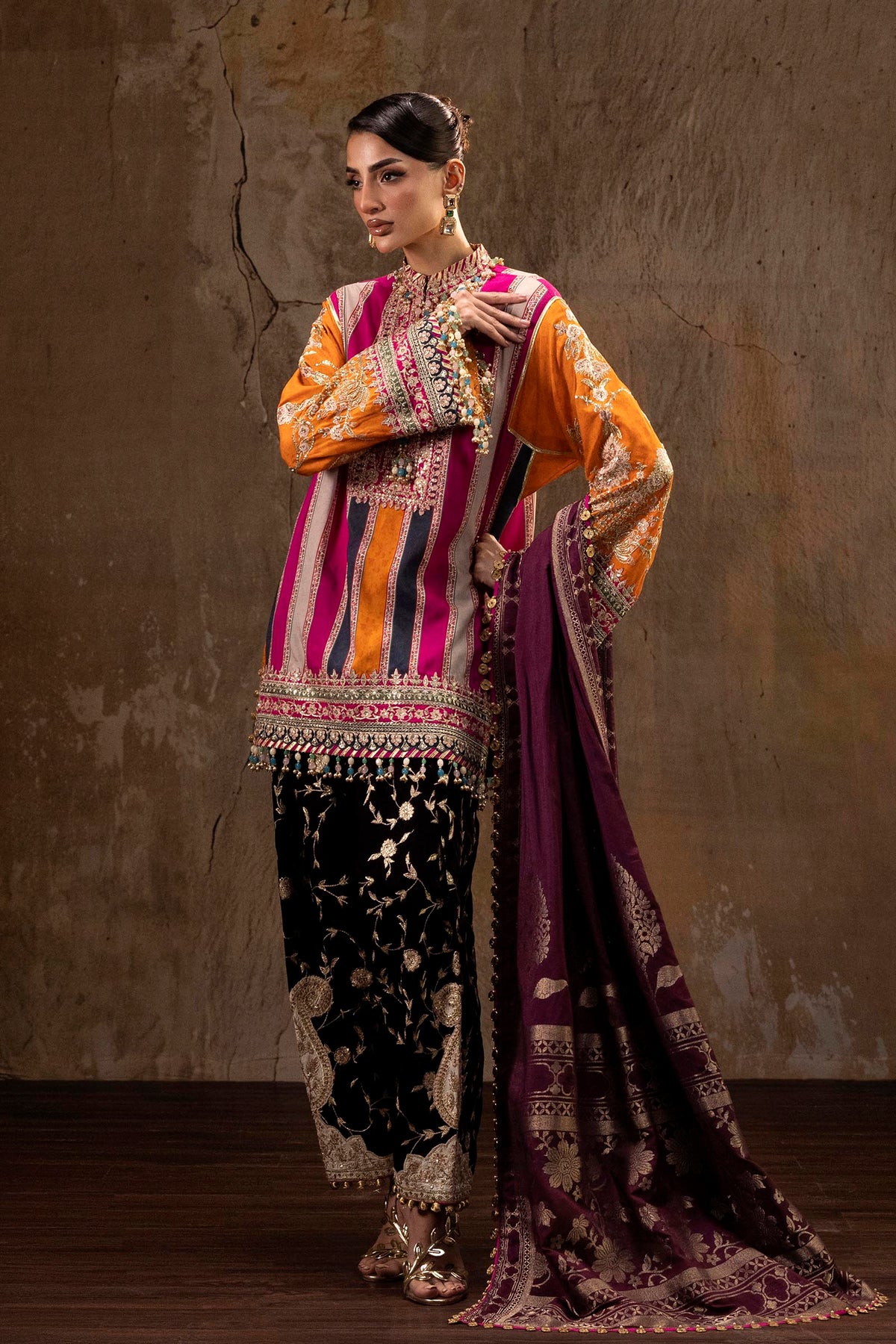 Unstitched Printed 3 Piece Oat Silk Suit