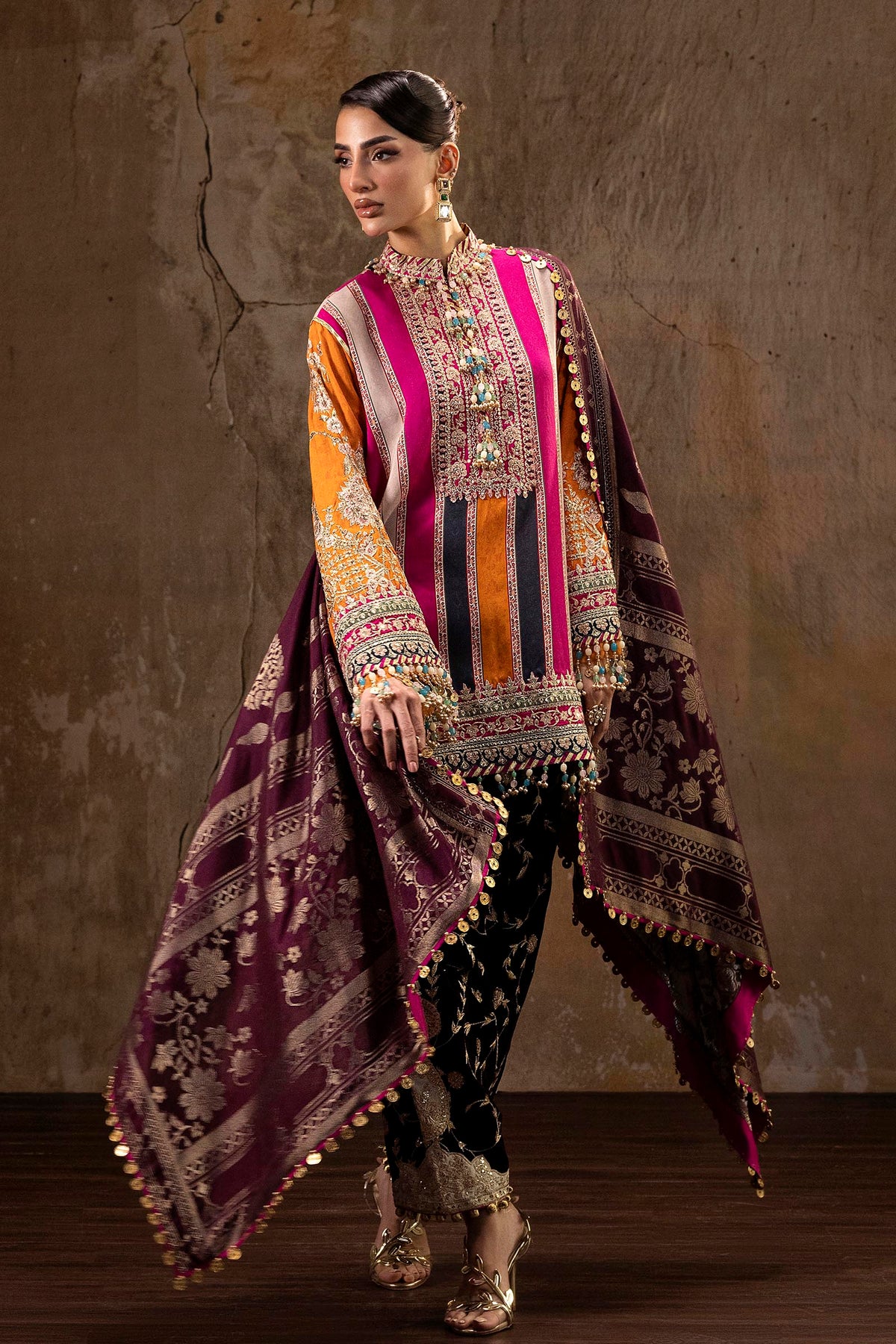Unstitched Printed 3 Piece Oat Silk Suit