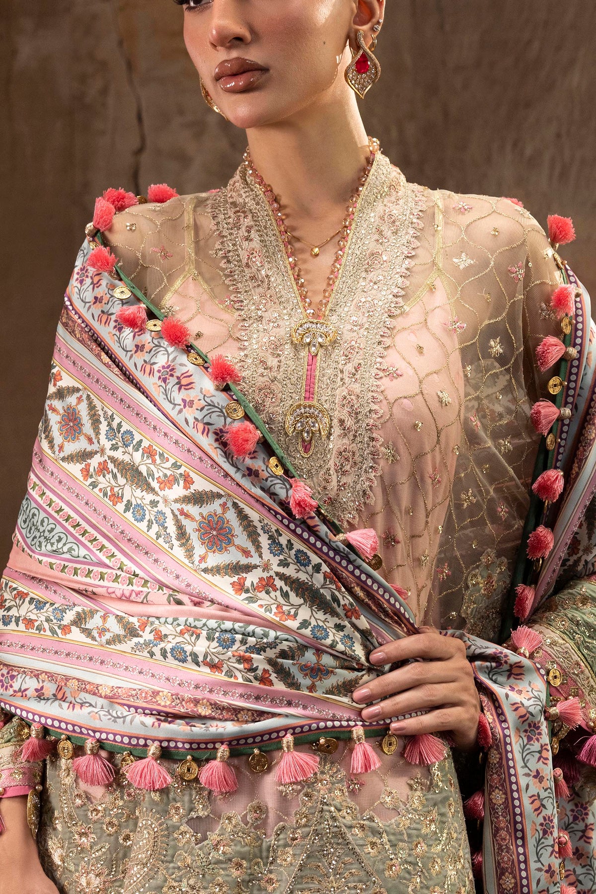 Unstitched Printed 3 Piece Raw Silk & Net Suit