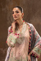 Unstitched Printed 3 Piece Raw Silk & Net Suit