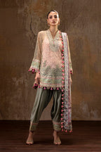Unstitched Printed 3 Piece Raw Silk & Net Suit