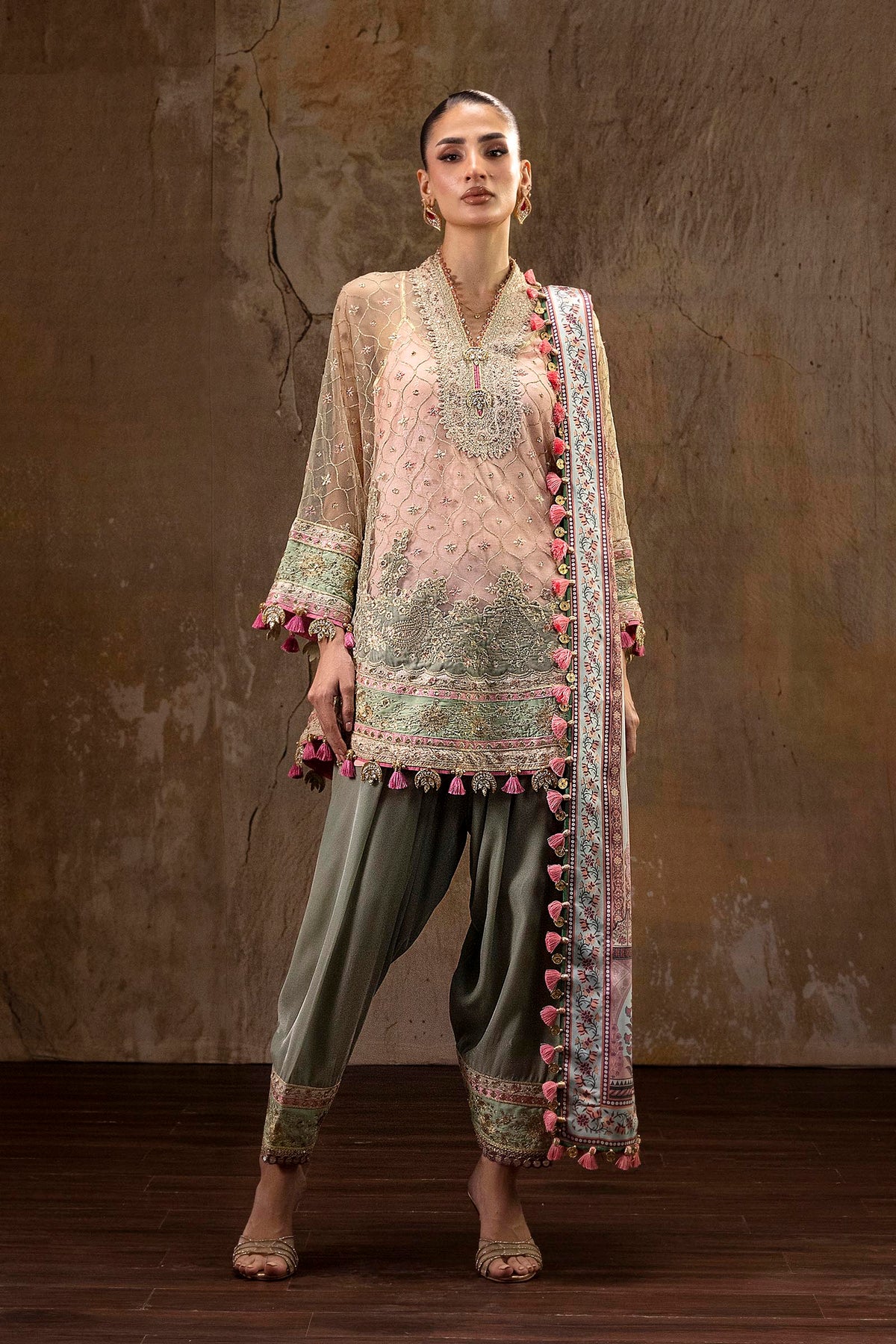 Unstitched Printed 3 Piece Raw Silk & Net Suit