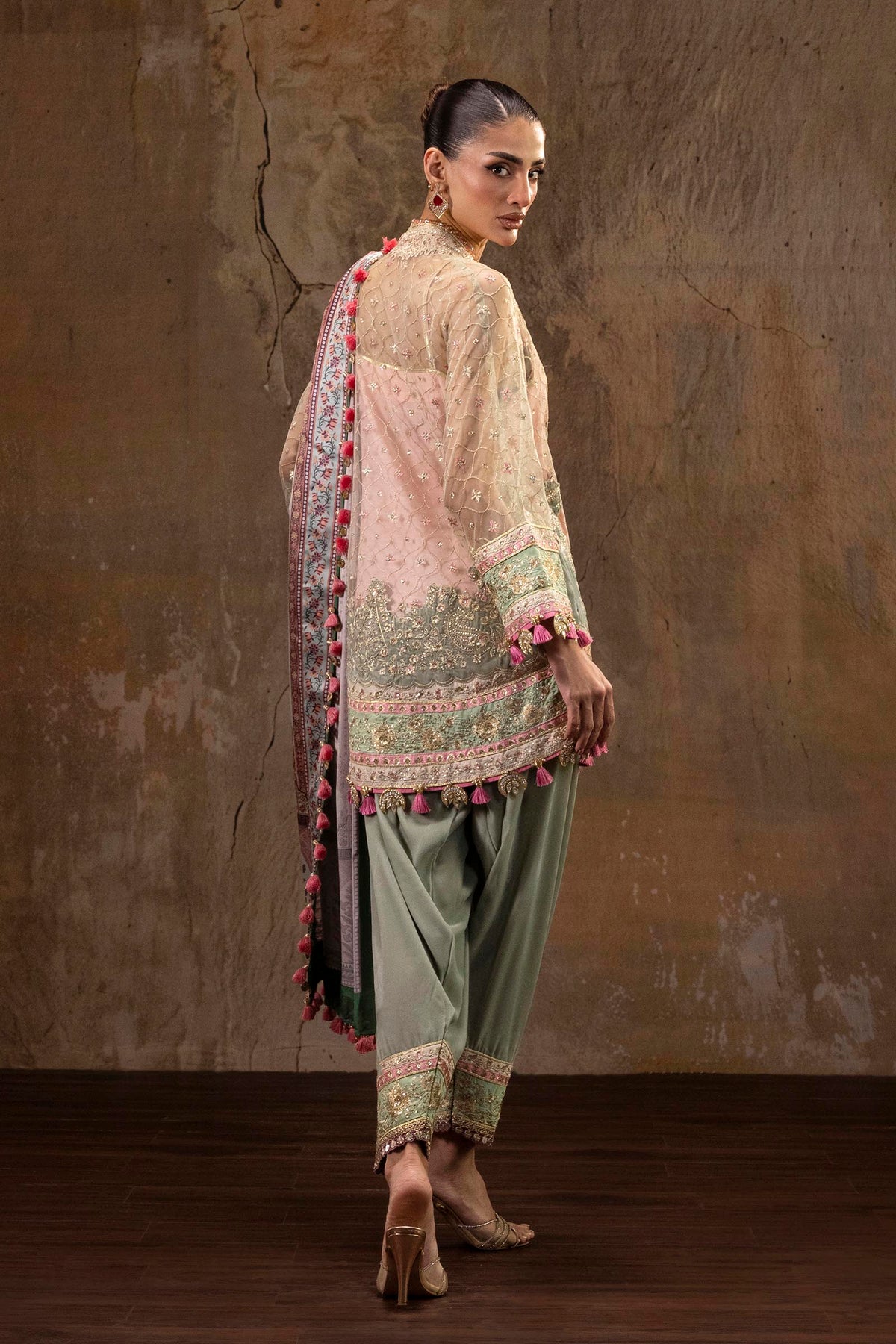 Unstitched Printed 3 Piece Raw Silk & Net Suit