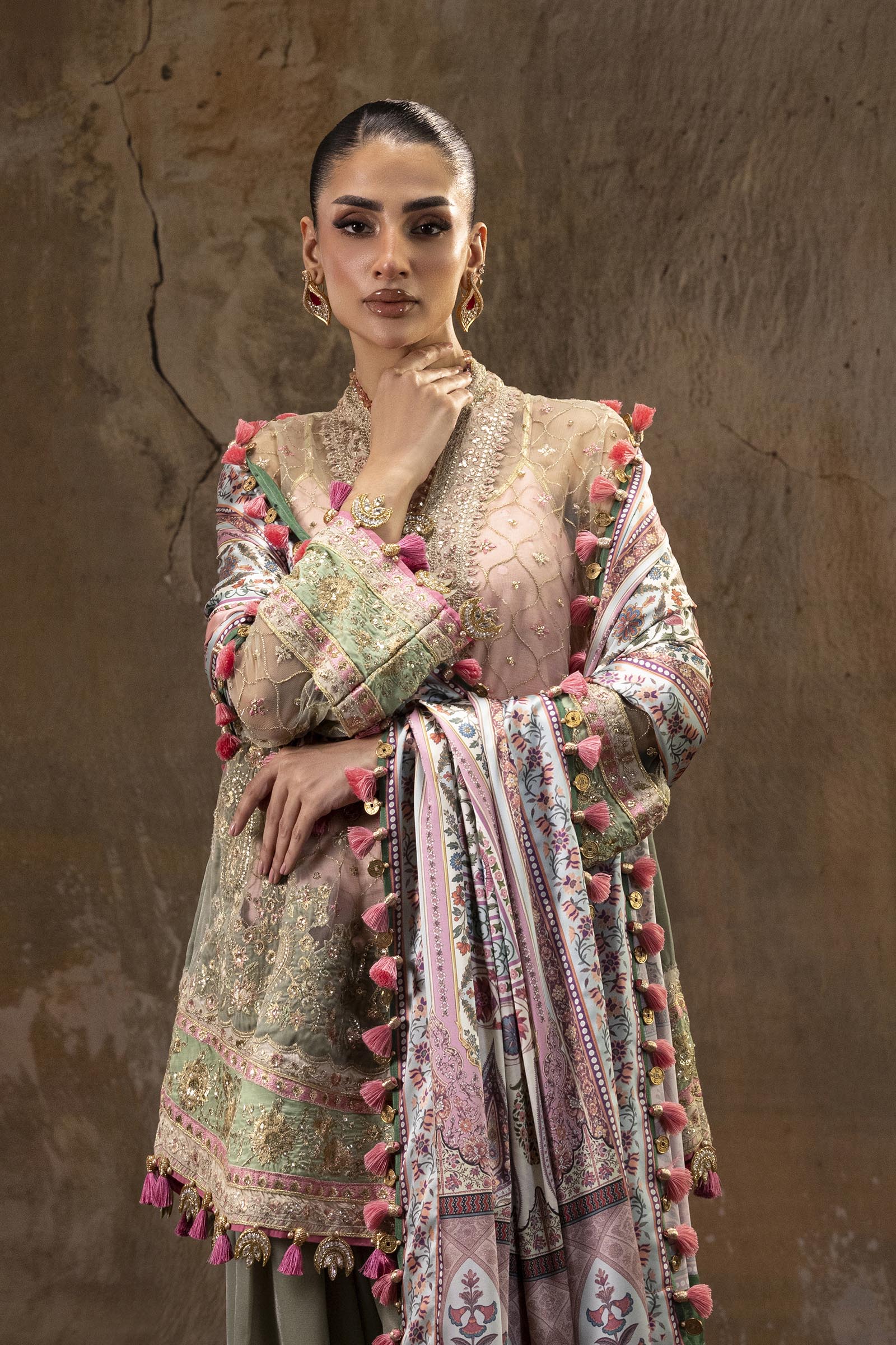 Unstitched Printed 3 Piece Raw Silk & Net Suit Secondary image