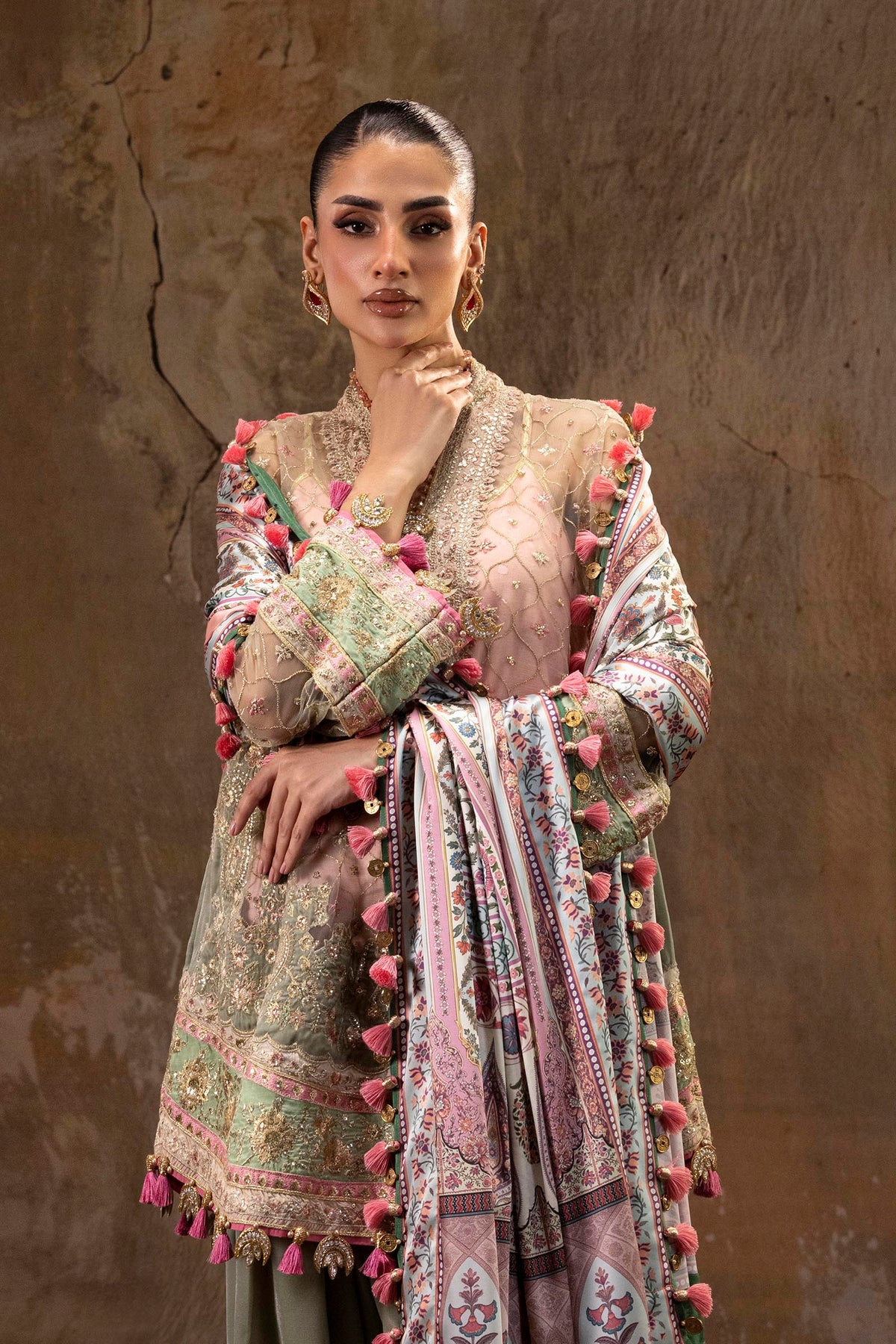 Unstitched Printed 3 Piece Raw Silk & Net Suit