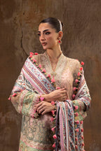 Unstitched Printed 3 Piece Raw Silk & Net Suit