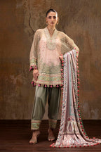Unstitched Printed 3 Piece Raw Silk & Net Suit
