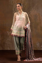 Unstitched Printed 3 Piece Raw Silk & Net Suit
