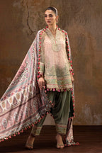 Unstitched Printed 3 Piece Raw Silk & Net Suit